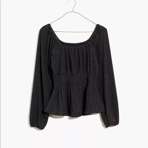 MADEWELL Dark Gray Plush Square-Neck Smocked Top Size Medium